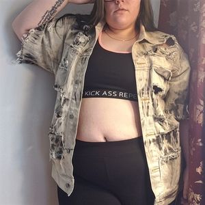 Distressed Short Sleeve Jean Jacket Vest